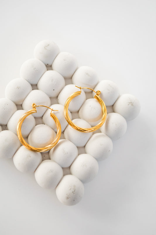 18K Gold Plated Big Twist Circle Hoop Earrings