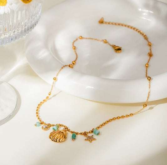 Crystal Amazonite Shell Star Charm Necklace