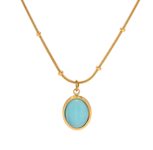 Oval Shape Light Blue Pendant Necklace
